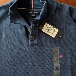 NEW Tommy Hilfiger Navy Button Neck Sweater Lg